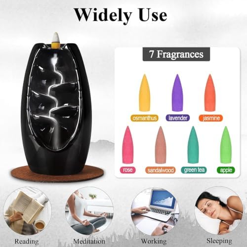 SPACEKEEPER Ceramic Backflow Incense Holder Waterfall Incense Burner, Black