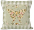 Cottagecore Luna Moth Green Gingham Throw Pillow Cover 18x18