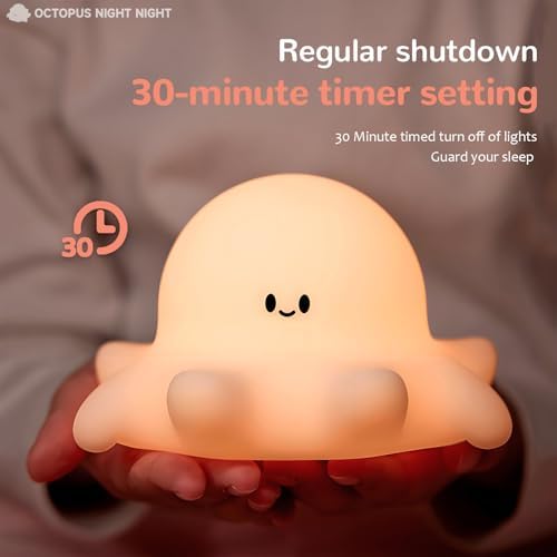 Octopus Night Light, Kids Rechargeable LED Night Lamp with Timer