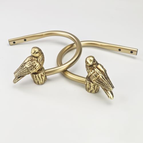 Curtain Drapery Holdbacks with Bird Design, Wall Mount Drapery Hooks Holders, Set of 2, Gold, Large Size(4.5'' Inner Diameter)