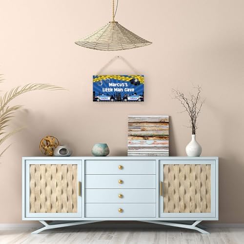 Personalized Police Car Little Man Cave Door Sign Kids Room Decor Custom Name Girls Boys Bedroom Toddler Baby Nursery Hanging Art Wood Wall Plaque
