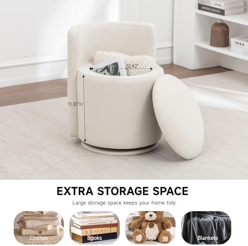 MINCETA Vanity Chair with Storage, 360° Swivel Accent Chair, Beige