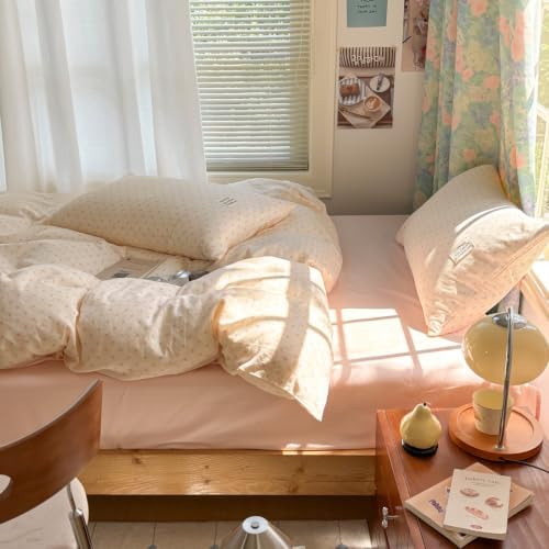 Cotton Polka Dot Duvet Cover Twin Size with 2 Pillowcases,68"×86"