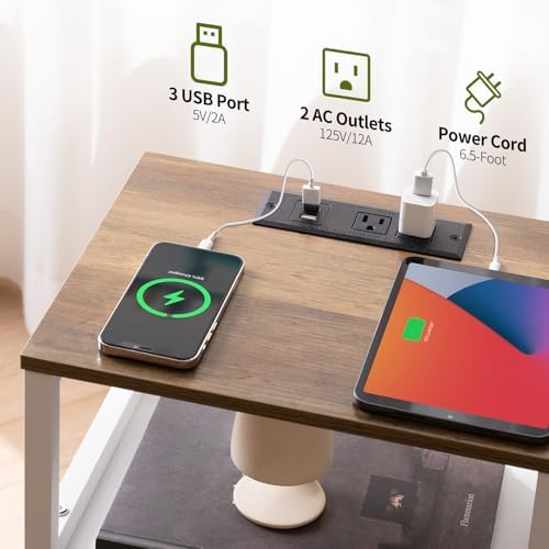 Yoobure Farmhouse Nightstand with Charging Station, Night Stand Barn Door