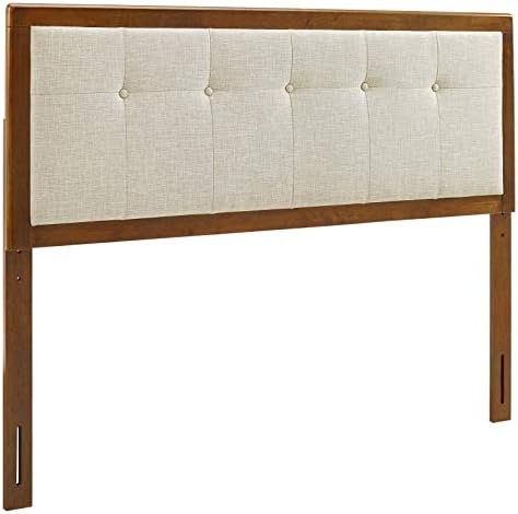Modway Draper Tufted Full Fabric and Wood Headboard in Walnut Beige