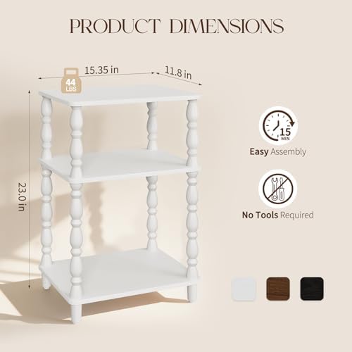 Yoobure Small Side Table - White End Tables Living Room with Spindle Legs