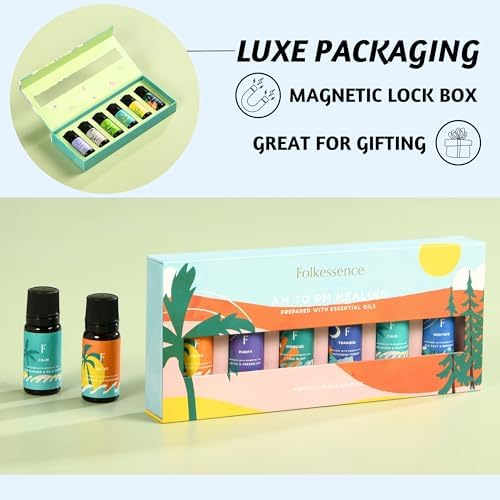 Folkulture Essential Oils Set for Diffuser | Set of 6 Everyday Aromatherapy Oils | Palo Santo, Lavender, Sandalwood, Citrus & Balanced Blend Oils | AM to PM Home Fragrance Oils & Wellness Gift Set