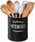 DOWAN 7.2" Large Ceramic Utensil Holder for Kitchen Counter, Matte Black