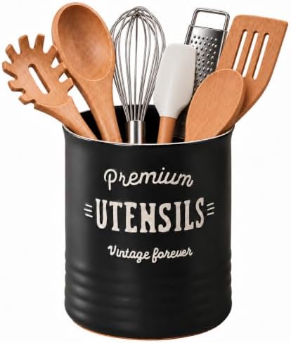 DOWAN 7.2" Large Ceramic Utensil Holder for Kitchen Counter, Matte Black