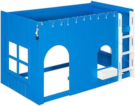 Merax Twin Loft Bed with Ladder and House-Style Frame, Klein Blue