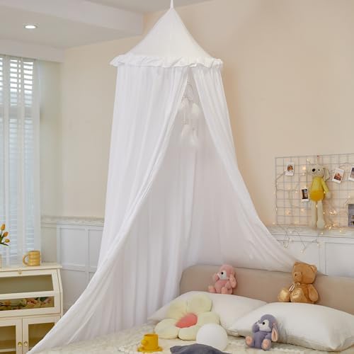 Princess Decor Canopy for Kids Bed, Soft and Durable Bed Canopy for Girls Room Tent Canopy Dreamy Mosquito Net Bedding, Children Reading Nook Canopies Indoor (White)