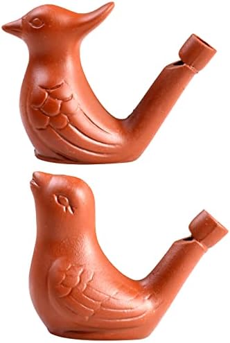 2Pcs Bird Water Whistles, Warbler Bird Caller Purple Clay Pottery
