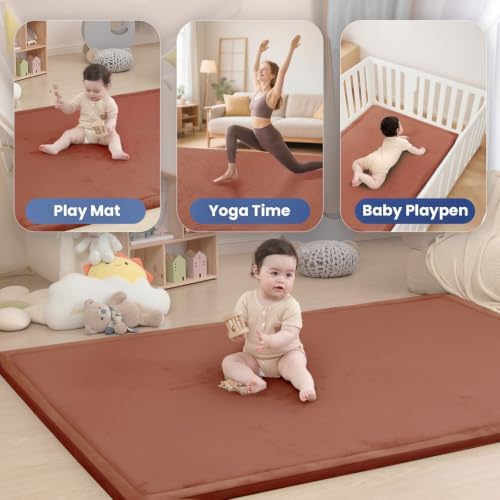 Huloo Sleep Ultra Soft Baby Play Mat for Floor,1.3" Thick Elasti-Foam 50x50 Playpen Mat for Toddlers Infant Kids,Non-Slip Backing Safe for Crawling&Tummy Time,Tatami Style （Brick）