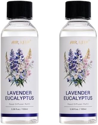 Airkeep Reed Diffuser Oil Refill/Lavender Eucalyptus/3.38 oz(100ml)/2 Pack/Scented Oil Refill for Reed Diffuser Home Fragrance for Bedroom, Bathroom Office Home Decor
