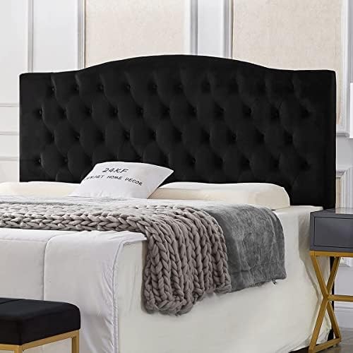 24KF Upholstered Tufted Button Velvet Headboard,Comfortable Fashional Headboard Queen/Full Size,Black