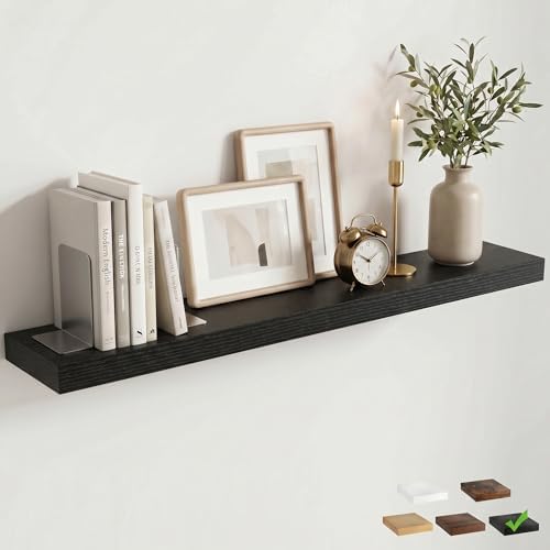 48 Inch Floating Shelves for Wall, 8"D Wood Storage Shelves, Black Finish