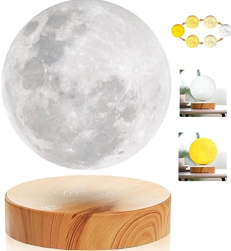 Levitating Moon Lamp,Floating and Spinning in Air Freely with 3D Printing LED Moon Light Has 3 Colors for Unique Gifts,Room Decor (3 Colors)