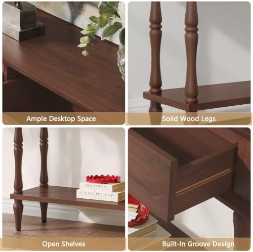 ARTPOWER 41" Mid-Century Console Table, 2 Drawers and Open Shelf, Brown