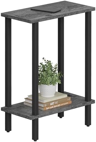 TUTOTAK Narrow Side Table, 2-Tier Small End Table for Couch