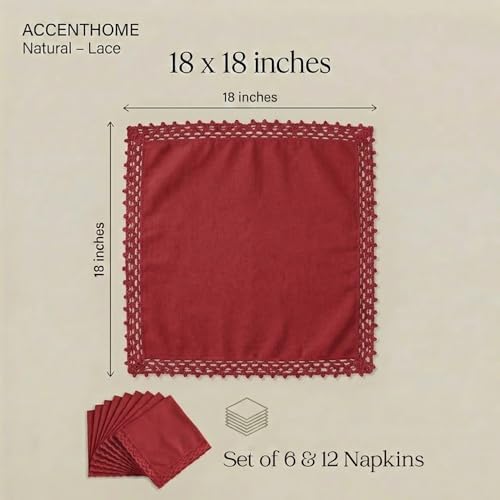 ACCENTHOME Red Cloth Napkins Set of 12 18x18 inch Cotton Dinner Napkins - Washable Soft Premium Hotel Quality Reusable Napkins Perfect Table Napkins for Family Dinners, Weddings & Everyday Use