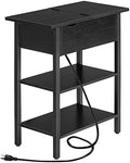 HOOBRO Side Table, Flip End Table with Charging Station and Shelves, USB Ports & Power Outlets, Narrow Nightstand for Small Spaces, Stable and Sturdy, for Living Room, Black BK341BZ01