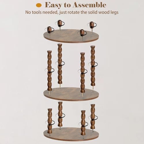 3-Tier Oval Side Table, Small End Table with Solid Wood Spindle Legs Brown