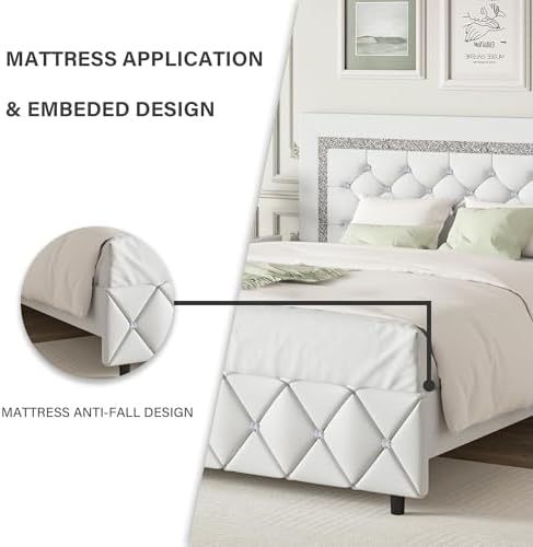 BarnFurin King Size Bed Frame with Headboard, Faux Leather Upholstered Bed