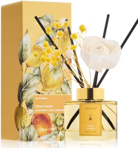 Airkeep Flower Reed Diffuser Set, Citrus Lemon Diffuser Set, 5.07 Fl.oz (150ml), Home Fragrance, Bathroom, Bedroom & Home Décor, Air Freshener