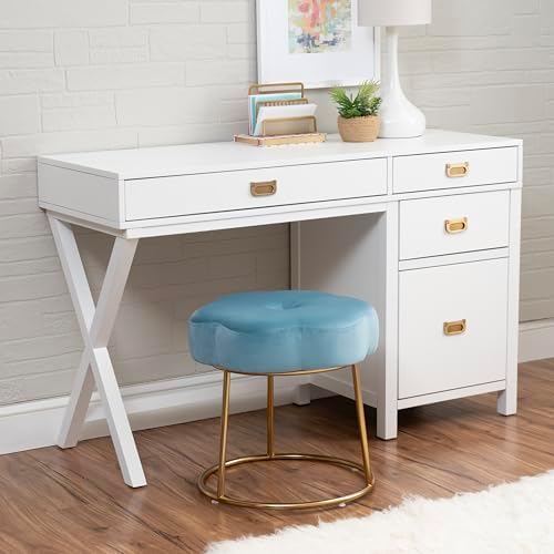 Linon Talulah Light Blue and Gold Vanity and Accent Stool