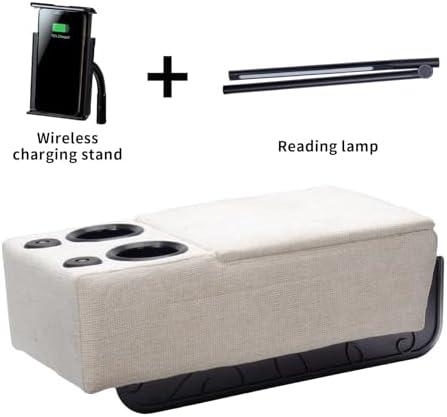 Removable Sofa Armrest, Dual Cup Holders Large Size Multifunctional Couch Caddy Storage Arm Rest with Power Wireless Charging Stand & LED Reading Light for Sofa Middle Seat Parts