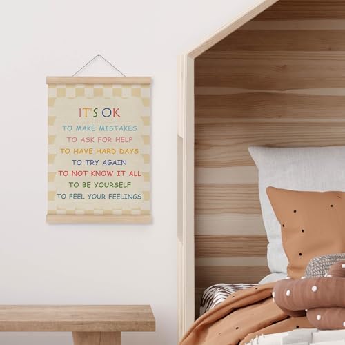 MAQIKA Boho Mental Health Poster Framed with Wood Hanger, Boho Classroom Hanging Wall Decor, Feeling Chart Emotions Canvas Wall Art Paints for Therapy Counselor Office Classroom, 12x16 Inch Set of 2