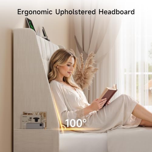 ONBRILL Queen Headboard Only with Charging Station, Soft Chenille Fabric