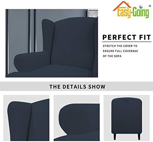 Easy-Going Stretch Large Wingback Chair Sofa Slipcover Dark Blue