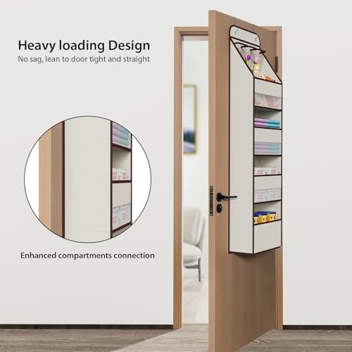 Univivi Fabric Over Door Hanging Organizer for Baby Nursery, Beige, 5-Shelf