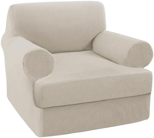 Turquoize T Cushion Chair Slipcover Armchair Slipcover for Living Room Stretch Sofa Couch Cover Soft Armchair Cover Furniture Covers with Individual T Cushion Seat Covers (Chair, Island Fossi)