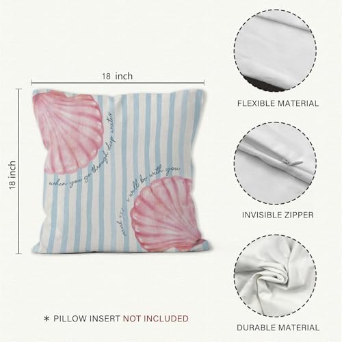 Christian Preppy Beach Seashell Throw Pillow Cover 18x18, Coastal Pink Seashell Bible Verse Decorative Pillow Covers for Home Bedroom Living Room, Religious Beach Accent Pillows Cover Pillowcases