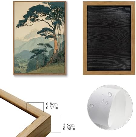 Framed Vintage Japanese Wall Art, Pine Tree Forest Canvas Print 16x24 Inch