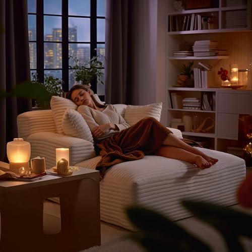66" Chaise Lounge Chair Indoor, Corduroy Upholstered Reading Chair Oversized Boneless Chair with Deep Seat, Cloud Lounge Chair with 3 Pillows for Living Room, Bedroom, No Assembly Required