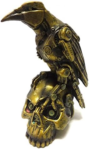 Pacific Giftware PTC 6 Inch Steampunk Inspired Raven on Skull Resin Statue Figurine