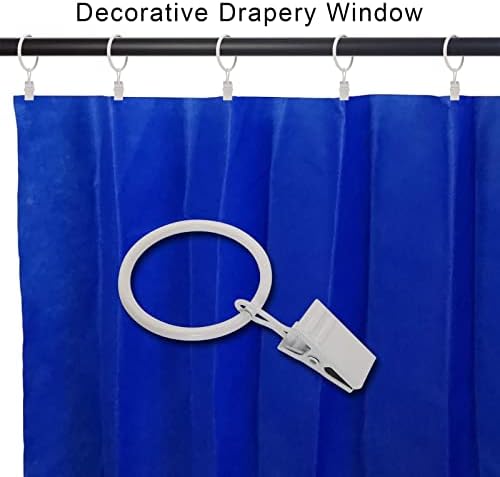 80 Pack Curtain Rings with Clips, Drapery Clips with Rings, Drapes Rings 1.26 in Interior Diameter, Fits up to 1 in Curtain Rod, White