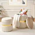 Round Ottoman with Storage Set of 2 White Velvet Vanity Stool