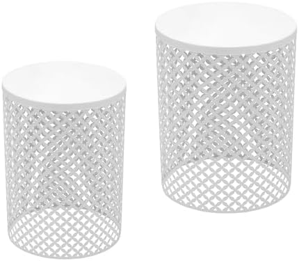 Set of 2 Outdoor Side Table, Garden Stool for Patio, Metal Accent Table Modern End Table, Patio Side Table for Garden, Balcony, Bedroom Indoor Outdoor Decorative, Cream White
