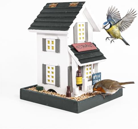 MEWANG Nature's Elegance Bird Feeder - Wooden Bird House, Exquisitely Crafted, Beautifully Decorative & Hang for Backyard Wildlife(White)