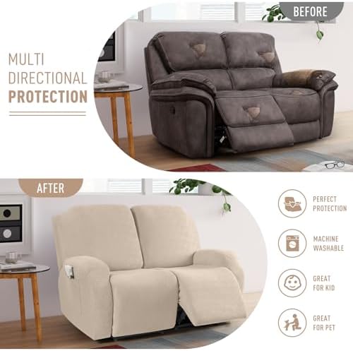 KinCam Oversized Loveseat Recliner Covers, Reclining Cover, Vanilla