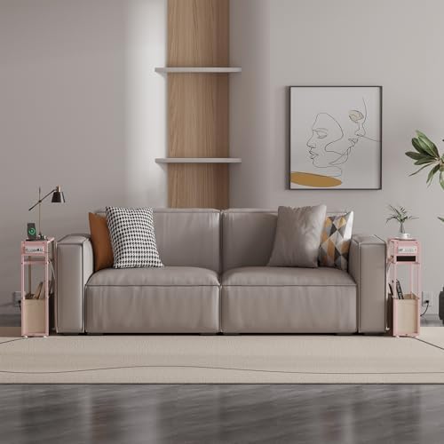 Leomonio Narrow Side Table, Slim Night Stand with Magazine Rack