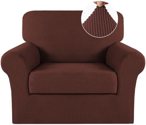 Turquoize 2 Piece Chair Covers Armchair Covers for Living Room Stretch Armchair Slipcovers Soft Chair Cover with Arms Feature Thick Jacquard Fabric, Machine Washable (Chair, Burnt Brick)