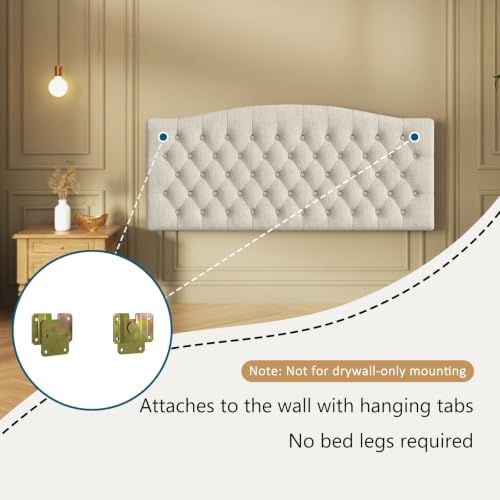 Furpopup Linen Queen Size Headboard Only, Upholstered Wall Mount, Ivory