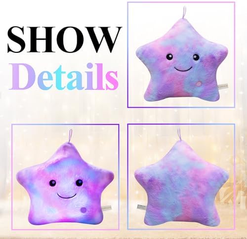 Star Pillows Light Up Stuffed Animal Soft Plushies for Boys Girls Kids Pillow Daughter Plush Children Toy Birthday Adults Valentines, Colorful Glowing Decorative Throw Pillows