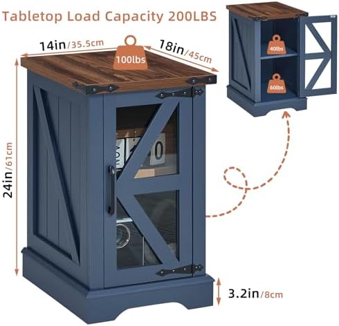 Joaxswe Narrow Night Stand Set 2 with Glass Barn Door