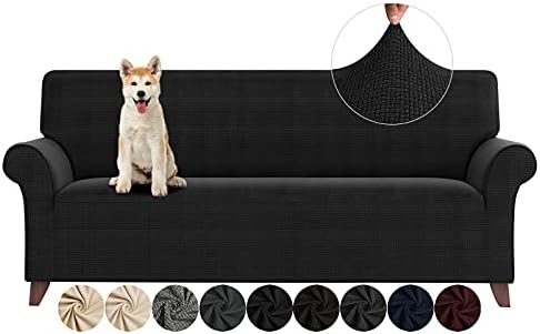 ZNSAYOTX Couch Covers for 3 Cushion Couch High Stretchy Spandex Pet Friendly Sofa Slipcover 1 Piece Non Slip Couch Covers Large Furniture Protector (Black, Sofa)
